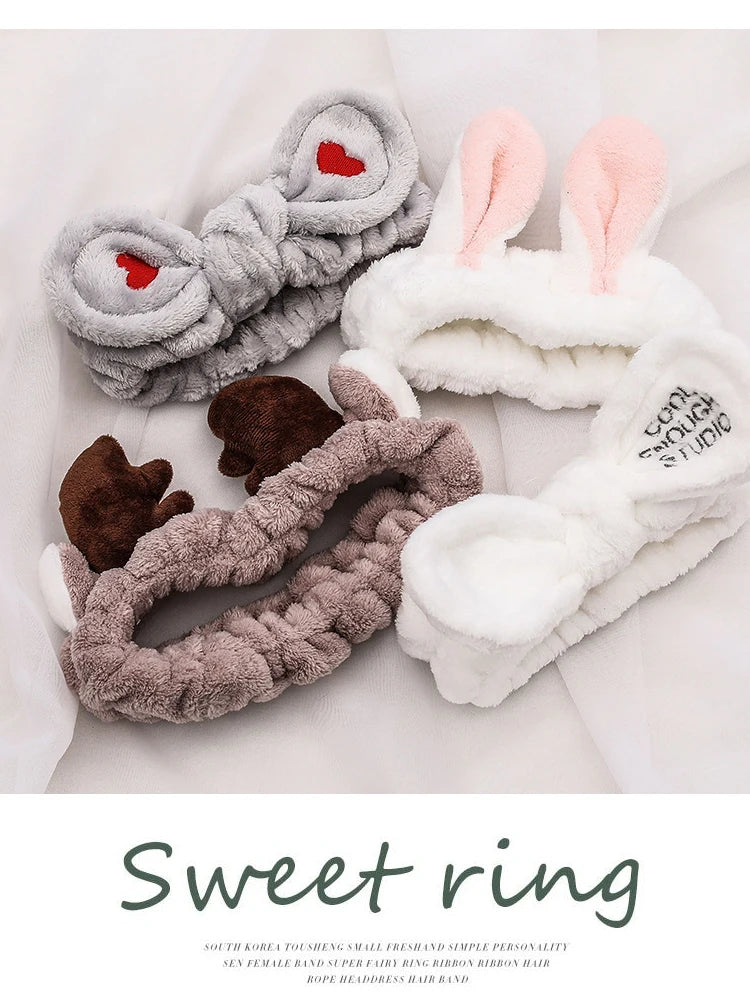 Weiches Haarband aus Coral Fleece mit Schleife & Tierohren für Damen & Mädchen