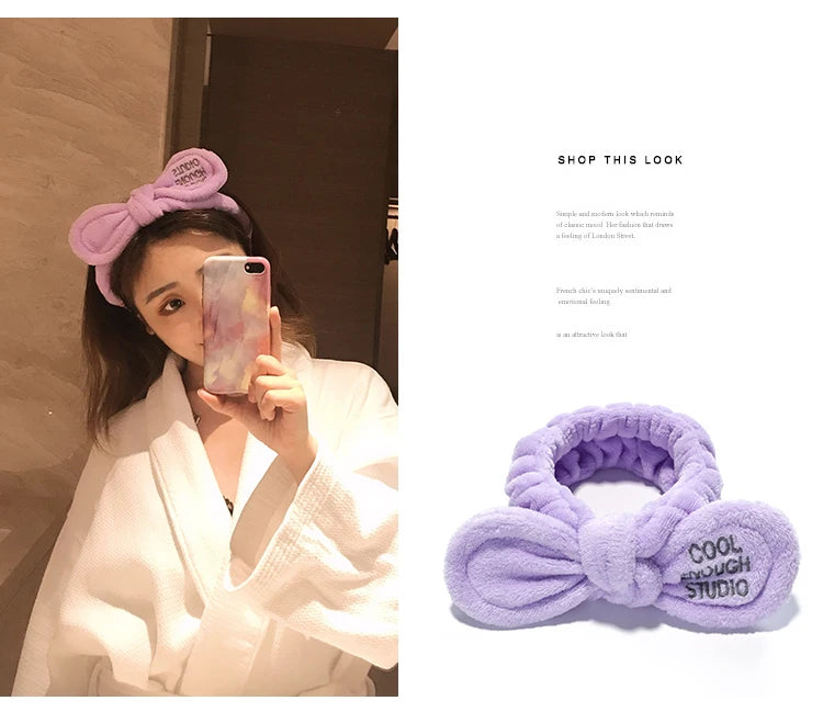 Weiches Haarband aus Coral Fleece mit Schleife & Tierohren für Damen & Mädchen