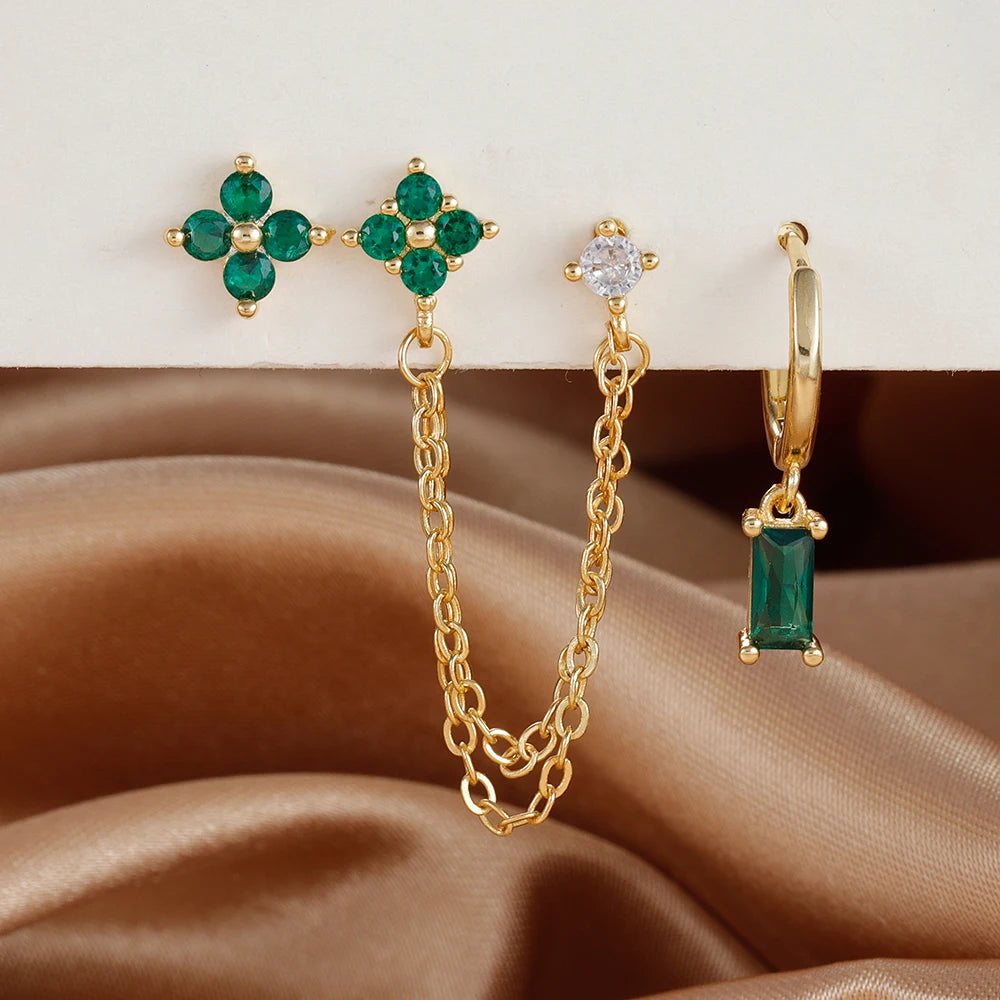 3er Set Sternzeichen Ohrringe aus Edelstahl mit funkelndem Geburtsstein