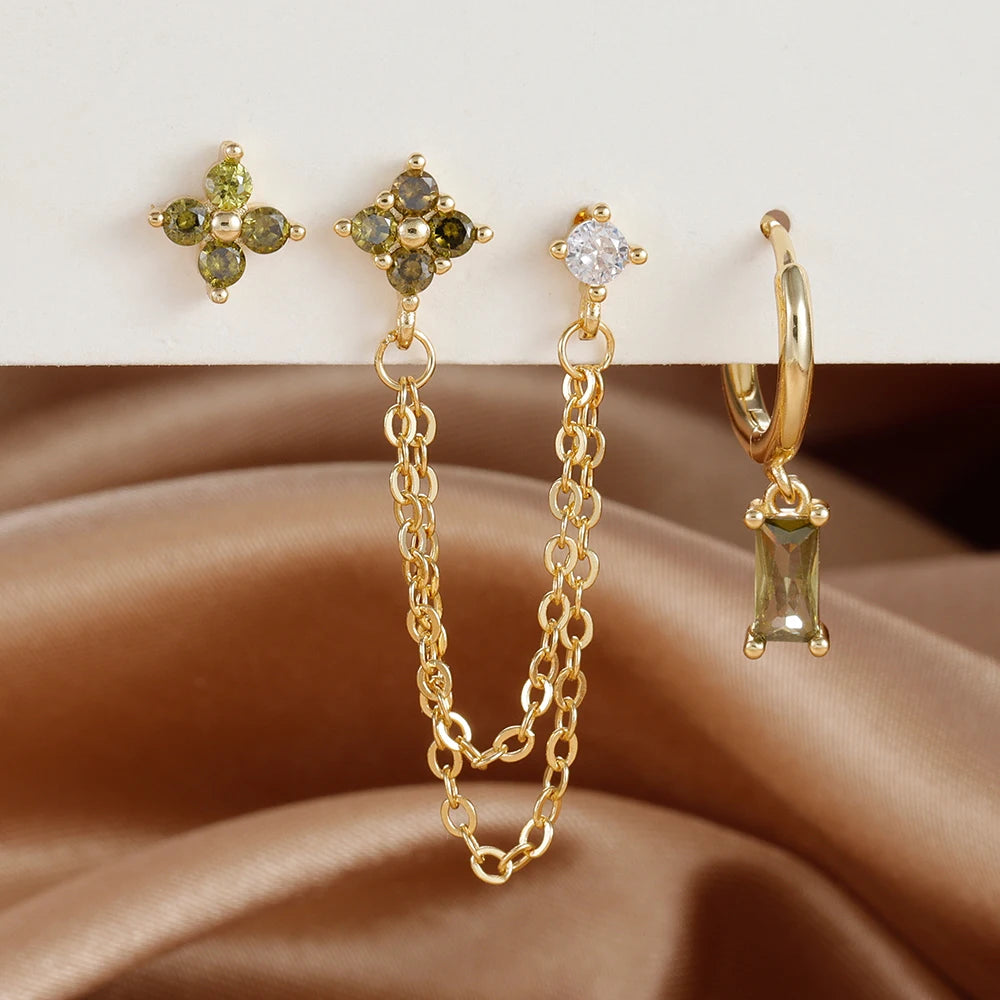 3er Set Sternzeichen Ohrringe aus Edelstahl mit funkelndem Geburtsstein