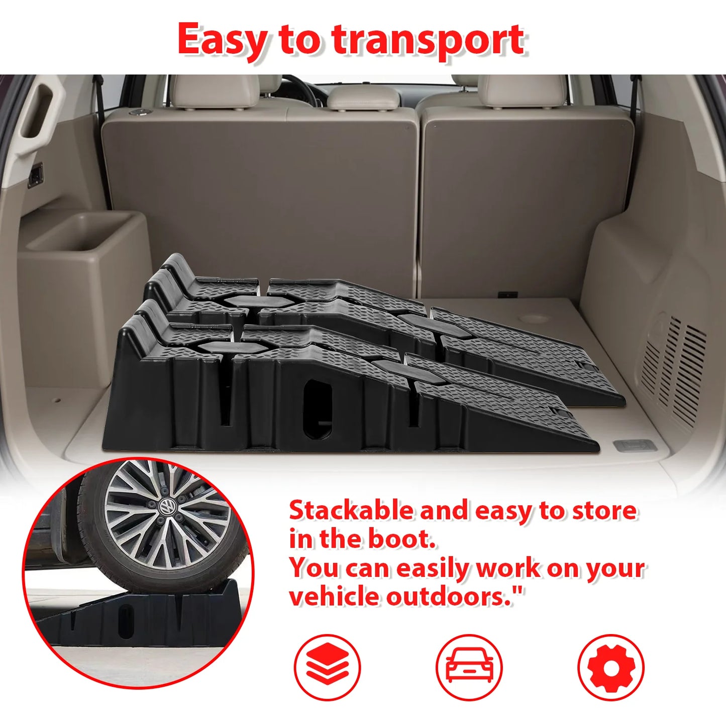 2er Set Auto Auffahrrampen 90 cm, 3T belastbar, rutschfest