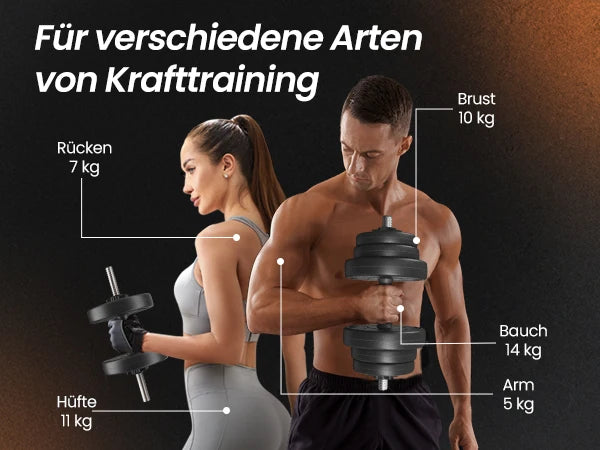 2-in-1 Hantelset 20 kg für Zuhause, flexibel als Kurzhantel & Langhantel