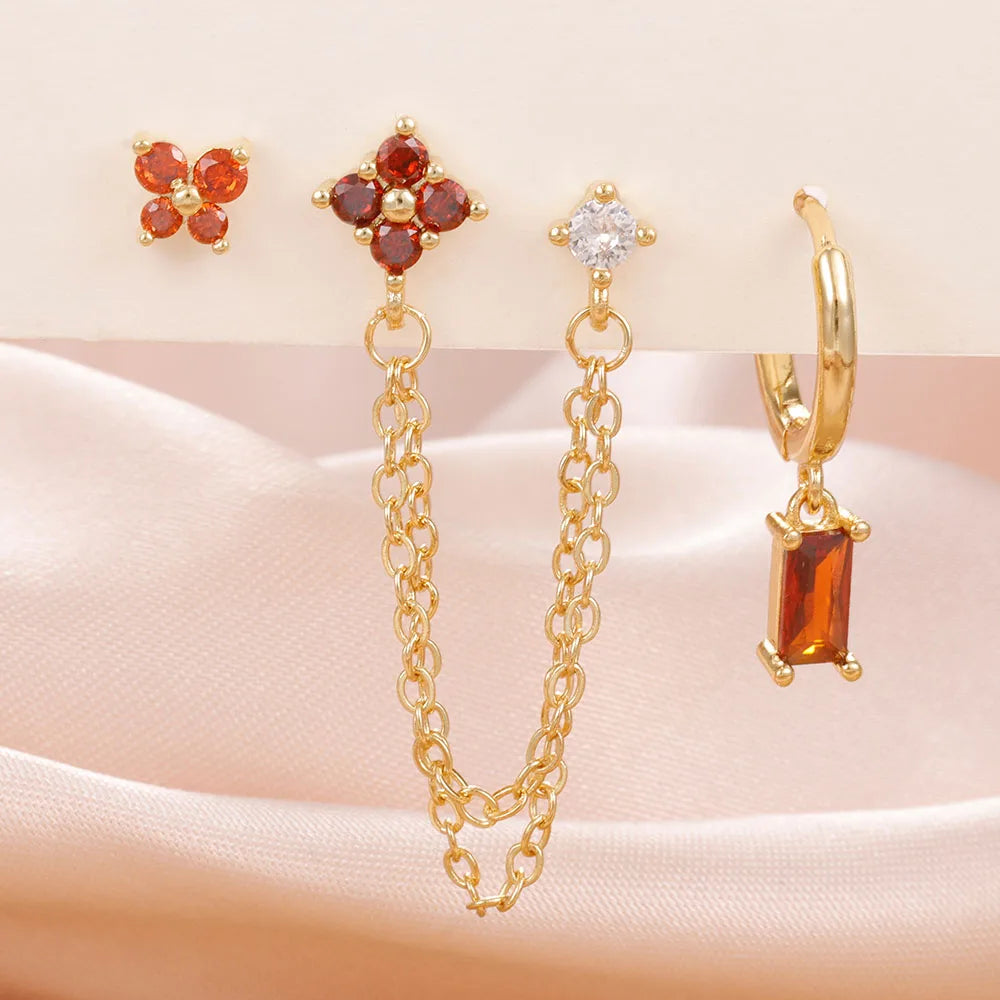 3er Set Sternzeichen Ohrringe aus Edelstahl mit funkelndem Geburtsstein