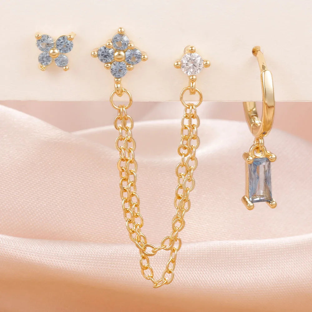 3er Set Sternzeichen Ohrringe aus Edelstahl mit funkelndem Geburtsstein