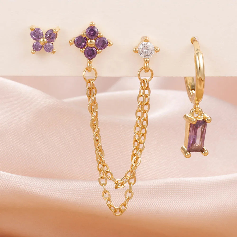 3er Set Sternzeichen Ohrringe aus Edelstahl mit funkelndem Geburtsstein