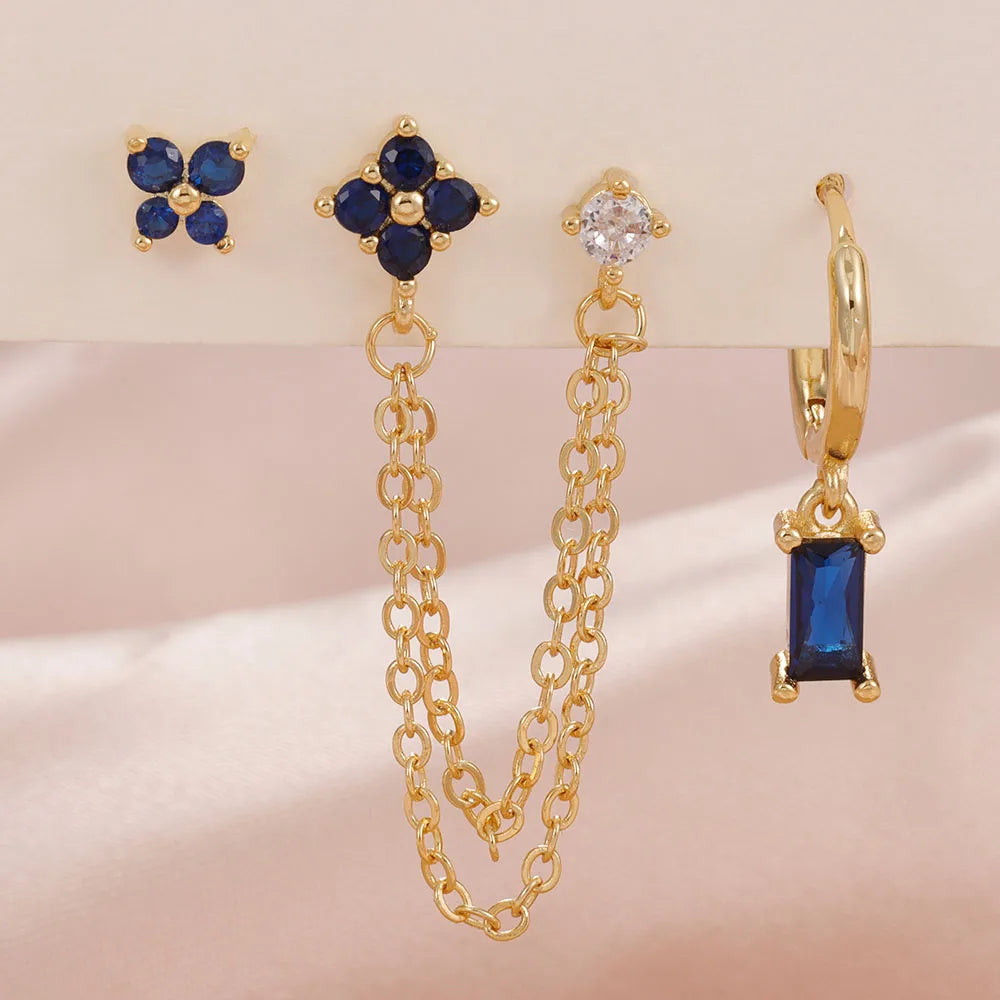 3er Set Sternzeichen Ohrringe aus Edelstahl mit funkelndem Geburtsstein