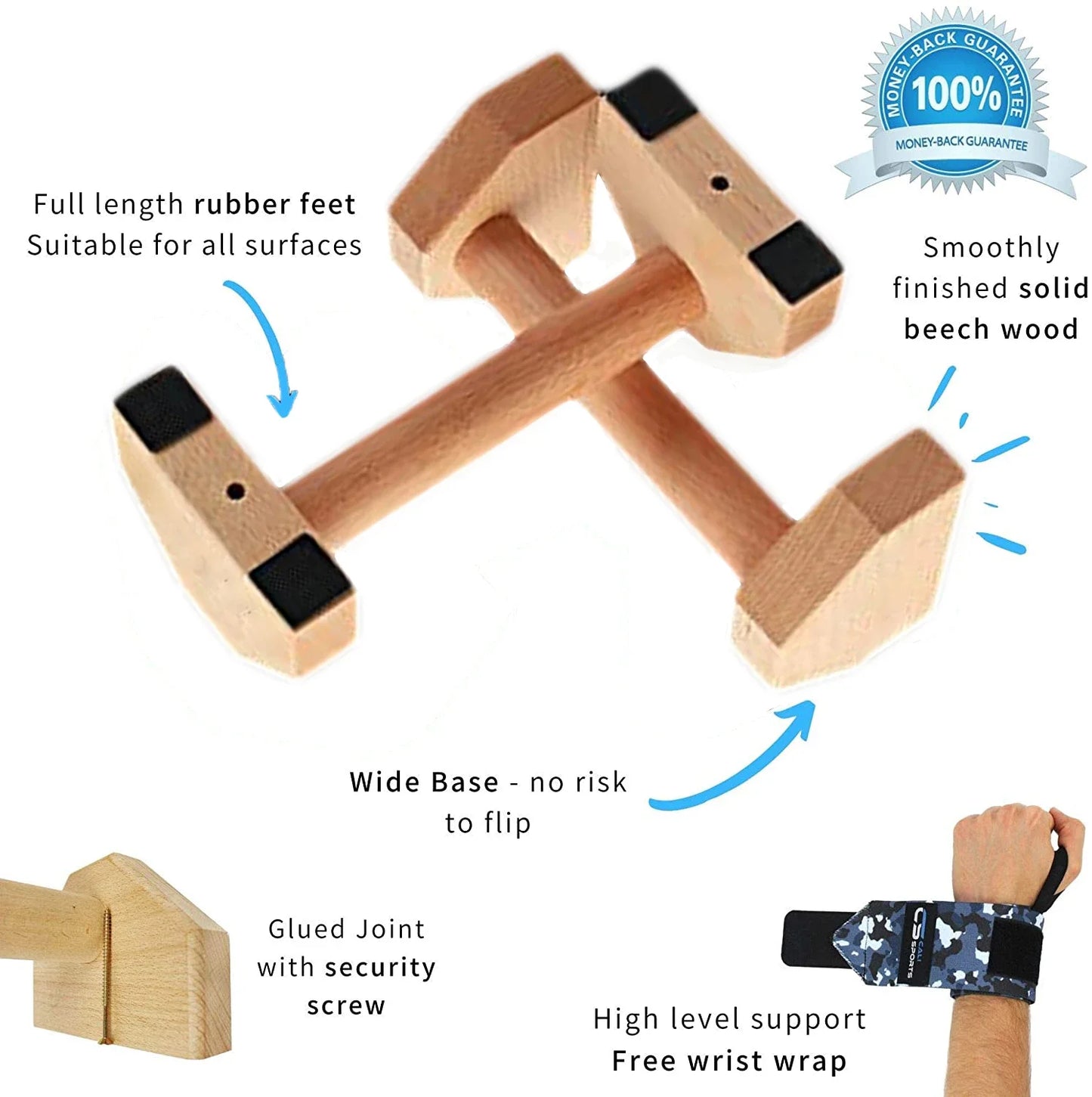 Holz Push-Up Ständer Parallettes mit rutschfestem Griff für Home Training