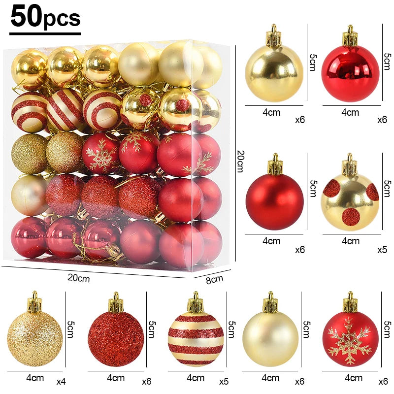 50er Set Weihnachtskugeln – Rote & Goldene Baumkugeln für Weihnachtsbaum, Deko & Geschenke | Festliche Anhänger für Weihnachten 2025 & Neujahr 2026