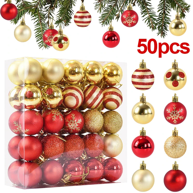 50er Set Weihnachtskugeln – Rote & Goldene Baumkugeln für Weihnachtsbaum, Deko & Geschenke | Festliche Anhänger für Weihnachten 2025 & Neujahr 2026