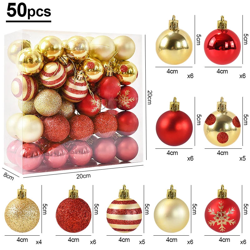 50er Set Weihnachtskugeln – Rote & Goldene Baumkugeln für Weihnachtsbaum, Deko & Geschenke | Festliche Anhänger für Weihnachten 2025 & Neujahr 2026