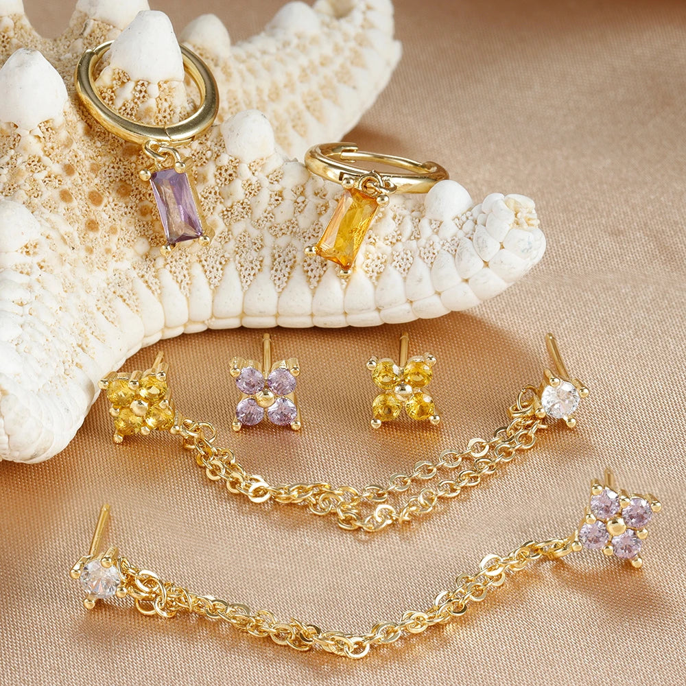 3er Set Sternzeichen Ohrringe aus Edelstahl mit funkelndem Geburtsstein