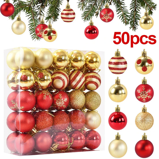 50er Set Weihnachtskugeln – Rote & Goldene Baumkugeln für Weihnachtsbaum, Deko & Geschenke | Festliche Anhänger