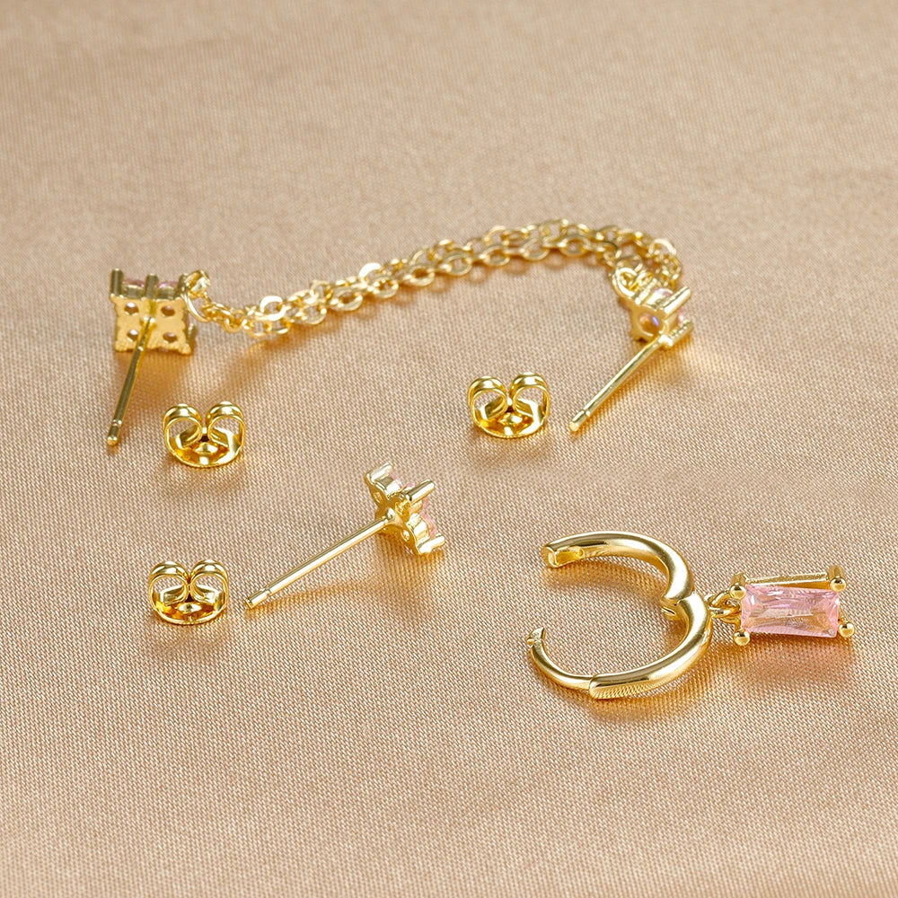 3er Set Sternzeichen Ohrringe aus Edelstahl mit funkelndem Geburtsstein