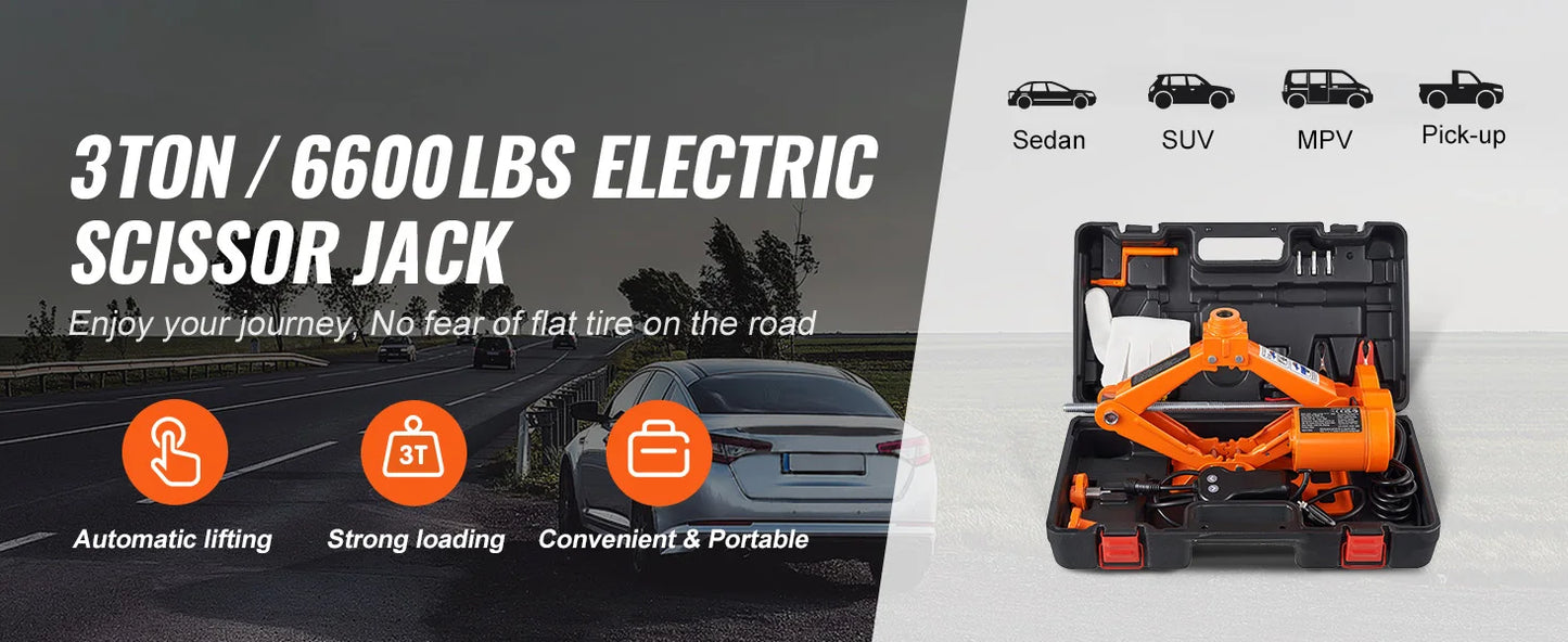 Elektrischer Auto Wagenheber 3T, 12V Scherenheber Set