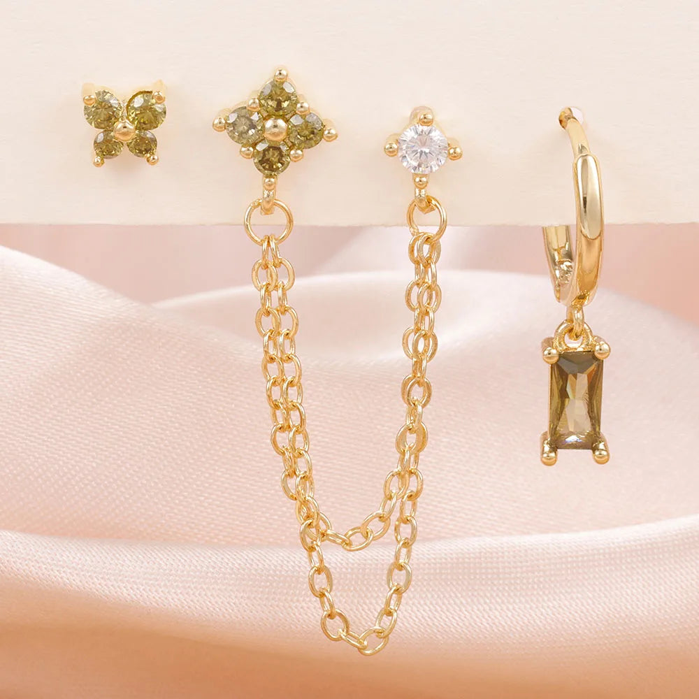 3er Set Sternzeichen Ohrringe aus Edelstahl mit funkelndem Geburtsstein