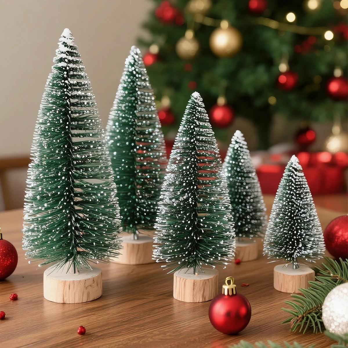 Deko Mini Weihnachtsbaum aus Holz – Handgefertigter Sisal-Tannenbaum für Tisch & Regal | Blau, Grün, Weiß, Gold