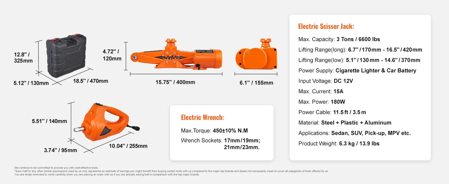 Elektrischer Auto Wagenheber 3T, 12V Scherenheber Set