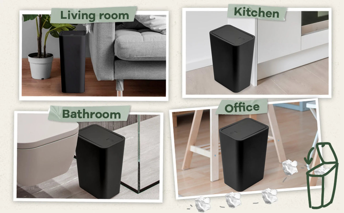 10L Bad- und Haushalts-Mülleimer mit Druckdeckel – Geruchsdicht, Platzsparend & Modernes Design