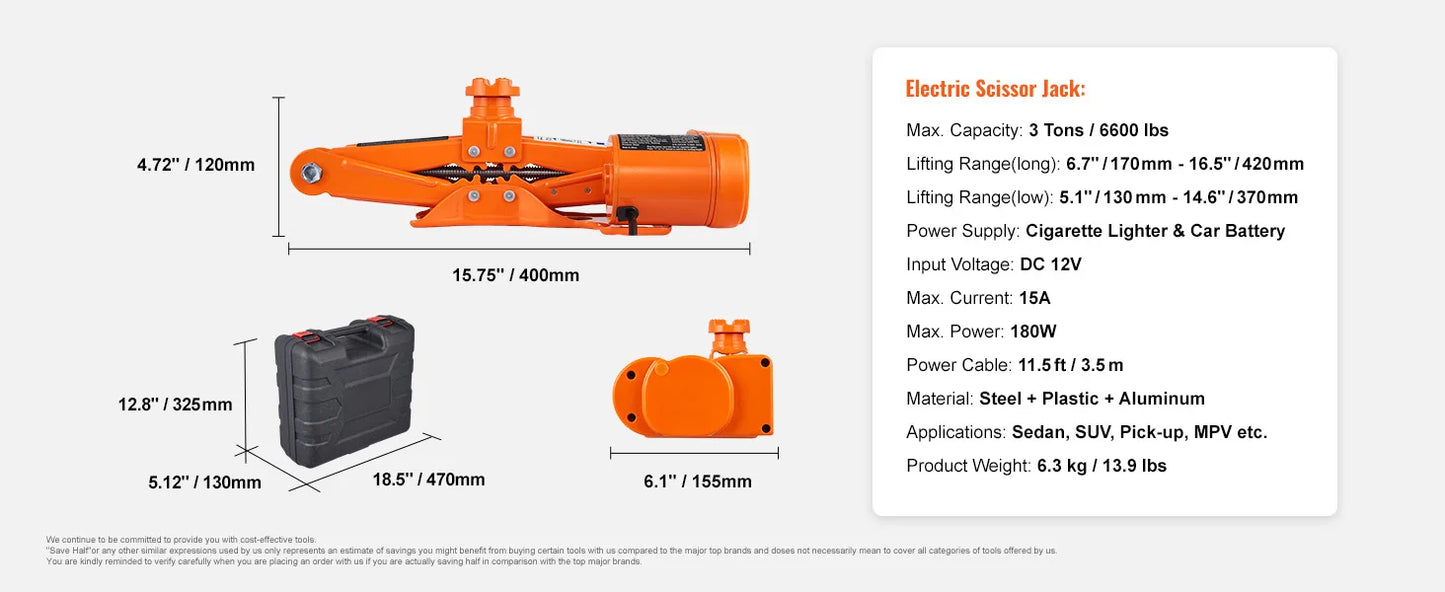 Elektrischer Auto Wagenheber 3T, 12V Scherenheber Set