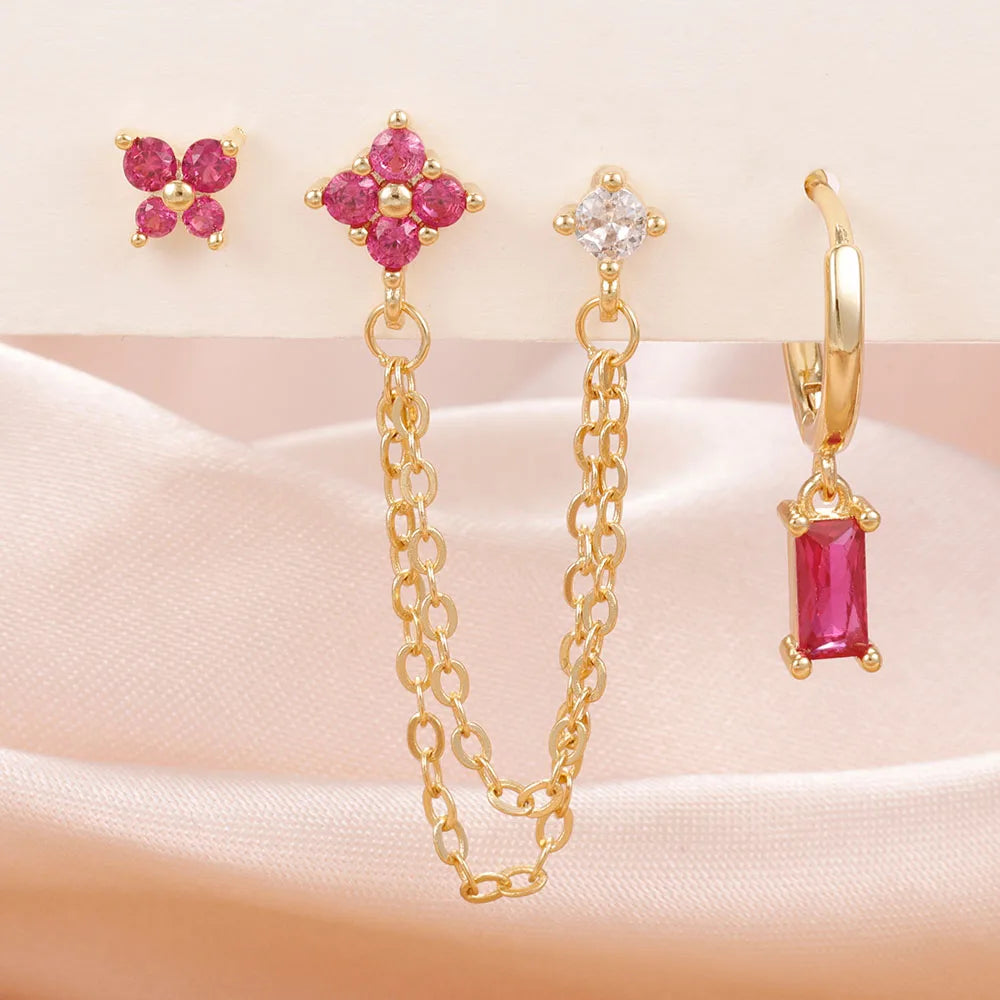 3er Set Sternzeichen Ohrringe aus Edelstahl mit funkelndem Geburtsstein